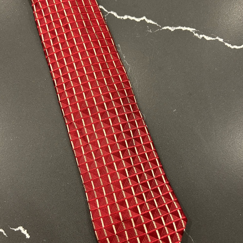 Giorgio Armani Red Silk Tie with White Dot Pattern